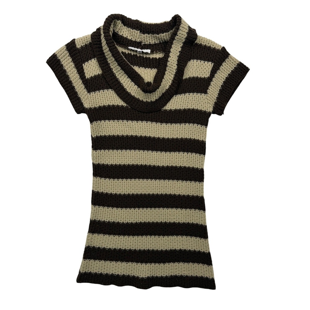 Y2K Charlotte Russe Juniors Brown Cream Striped Cowl Sweater Tunic M